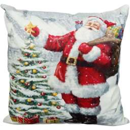Xmas Haus Festive Santa and Tree Christmas Cushion 40 x 40cm - Size: 400 x 400 x 150cm - White - Wilko