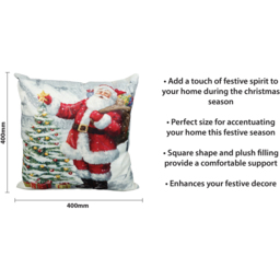 Xmas Haus Festive Santa and Tree Christmas Cushion 40 x 40cm - Size: 400 x 400 x 150cm - White - Wilko - thumbnail 6