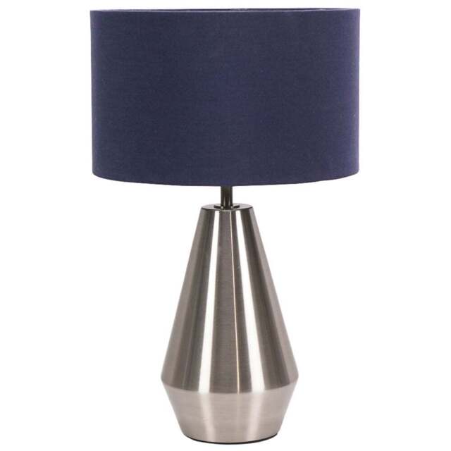 ValueLights Jax Navy Blue Shade Brushed Chrome Touch LED Table Lamp - Size: 41 x 25 x 25cm - Silver - Wilko - image 1