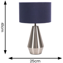 ValueLights Jax Navy Blue Shade Brushed Chrome Touch LED Table Lamp - Size: 41 x 25 x 25cm - Silver - Wilko - thumbnail 7