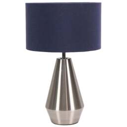 ValueLights Jax Navy Blue Shade Brushed Chrome Touch LED Table Lamp - Size: 41 x 25 x 25cm - Silver - Wilko
