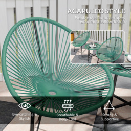 Outsunny 2 Seater Green Rattan Acapulco Garden Bistro Set - Wilko - thumbnail 6