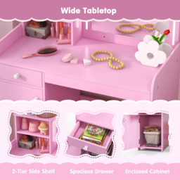 Costway Kids Pink Vanity Table and Chair Set with Storage - Size: 90 x 54 x 16cm - Wilko - thumbnail 5