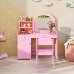 Costway Kids Pink Vanity Table and Chair Set with Storage - Size: 90 x 54 x 16cm - Wilko - thumbnail 4
