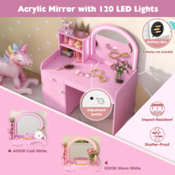 Costway Kids Pink Vanity Table and Chair Set with Storage - Size: 90 x 54 x 16cm - Wilko - thumbnail 7