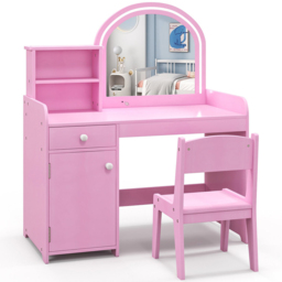 Costway Kids Pink Vanity Table and Chair Set with Storage - Size: 90 x 54 x 16cm - Wilko - thumbnail 3