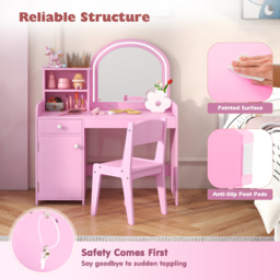 Costway Kids Pink Vanity Table and Chair Set with Storage - Size: 90 x 54 x 16cm - Wilko - thumbnail 6