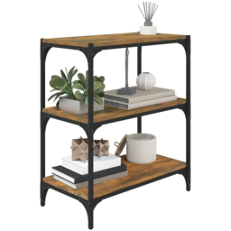 vidaXL 3 Shelf Smoked Oak Processed Wood and Steel Bookcase - Size: 70.5 x 60 x 33cm - Brown - Wilko - thumbnail 5
