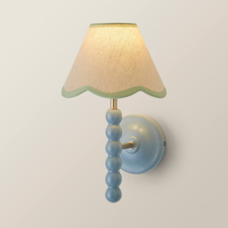 ValueLights Green Trim Scallop Shade Blue Bobbin LED Wall Light with Bulb 2 Pack - Size: 32 x 19 x 20cm - Wilko - thumbnail 5
