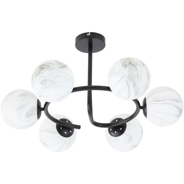 Living and Home Screw E27 Black and White 6 Marble Effect Glass Semi Flush Mount Ceiling Light - Size: 25 x 65 x 65cm - Black + White - Wilko - image 1
