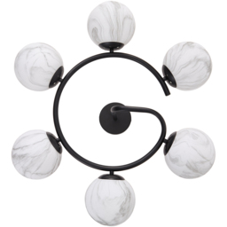 Living and Home Screw E27 Black and White 6 Marble Effect Glass Semi Flush Mount Ceiling Light - Size: 25 x 65 x 65cm - Black + White - Wilko - thumbnail 3
