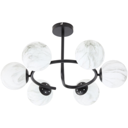 Living and Home Screw E27 Black and White 6 Marble Effect Glass Semi Flush Mount Ceiling Light - Size: 25 x 65 x 65cm - Black + White - Wilko