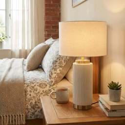 Clara White Ribbed Table Lamp - Size: 28 x 46 x 28cm - Wilko - thumbnail 4