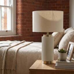 Clara White Ribbed Table Lamp - Size: 28 x 46 x 28cm - Wilko - thumbnail 3