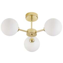 Happy Homewares Polished Gold Ceiling Light with Opal White Globe Glass Shade - Size: 20 x 44 x 44cm - Wilko