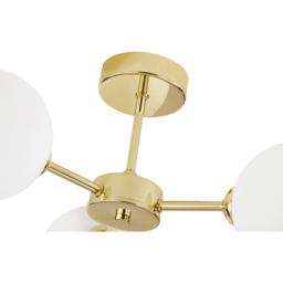 Happy Homewares Polished Gold Ceiling Light with Opal White Globe Glass Shade - Size: 20 x 44 x 44cm - Wilko - thumbnail 6