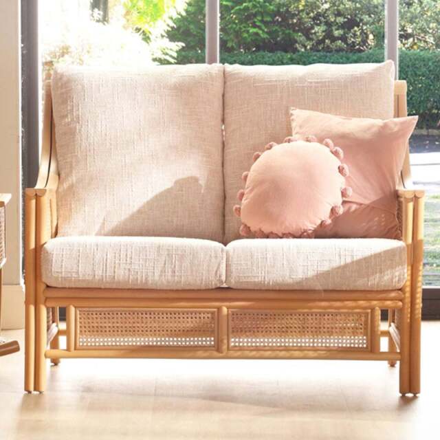 Desser Furniture Chester 2 Seater Natural Rattan Cotton Cream Sofa - Brown - Wilko - image 1