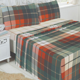 Serene Lomond Single Terracotta Brushed Cotton Check Flannelette Fitted Bed Sheet - Multi - Wilko