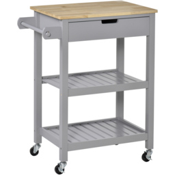 Portland 2 Shelf Single Drawer Grey Kitchen Trolley - Size: 66.5 x 40 x 84.5cm - Wilko