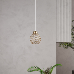 Living and Home Gold Iron Spherical Clear Glass Shade E27 Pendant Light - Size: 130 x 13 x 13cm - Wilko - thumbnail 3