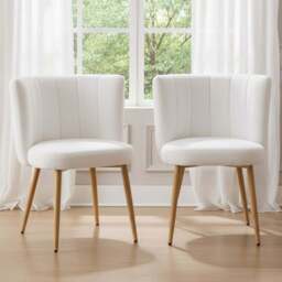 Living and Home Set of 2 Teddy Fleece Dining Chair - White + Natural - Wilko