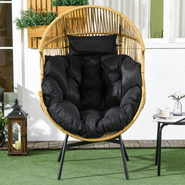 Outsunny Sand Rattan Leisure Egg Chair with Cushion - Size: 143 x 75 x 89cm - Brown - Wilko - image 1