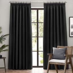 furn. Dawn Black Blackout Pencil Pleat Curtains 117 x 183cm - Size: 183 x 117 x 1cm - Wilko