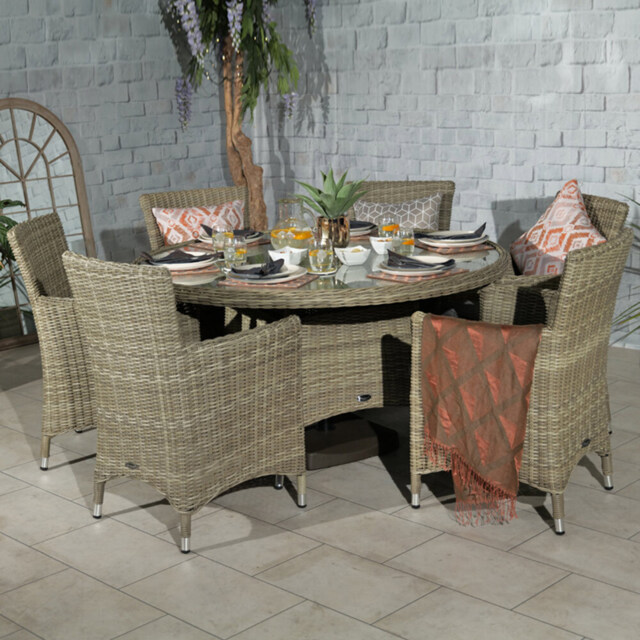 Royalcraft Wentworth Rattan 6 Seater Round Carver Dining Set - Cream - Wilko - image 1