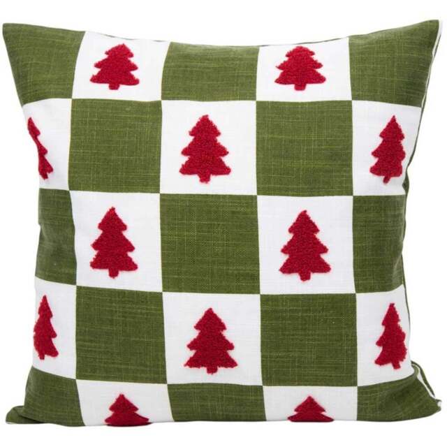 Checkerboard Trees Cushion - Green - Wilko - image 1