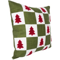 Checkerboard Trees Cushion - Green - Wilko - thumbnail 3