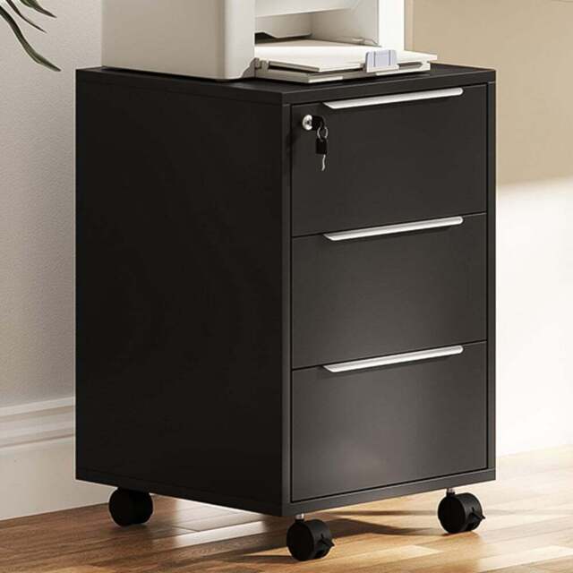 HOMCOM 3 Drawer Black Lockable Mobile Filing Cabinet - Size: 63.5 x 40 x 40cm - Wilko - image 1