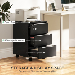 HOMCOM 3 Drawer Black Lockable Mobile Filing Cabinet - Size: 63.5 x 40 x 40cm - Wilko - thumbnail 5