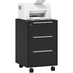 HOMCOM 3 Drawer Black Lockable Mobile Filing Cabinet - Size: 63.5 x 40 x 40cm - Wilko - thumbnail 3