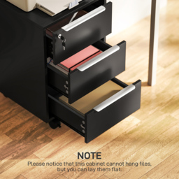 HOMCOM 3 Drawer Black Lockable Mobile Filing Cabinet - Size: 63.5 x 40 x 40cm - Wilko - thumbnail 4