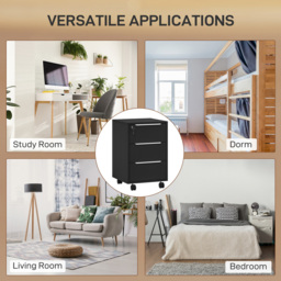 HOMCOM 3 Drawer Black Lockable Mobile Filing Cabinet - Size: 63.5 x 40 x 40cm - Wilko - thumbnail 7