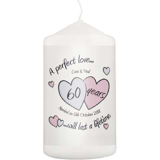 Personalised Memento Personalised A Perfect Love Diamond Anniversary Pillar Candle - Size: 0.7 x 1.3 x 0.7cm - White - Wilko - image 1