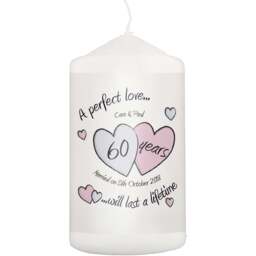 Personalised Memento Personalised A Perfect Love Diamond Anniversary Pillar Candle - Size: 0.7 x 1.3 x 0.7cm - White - Wilko
