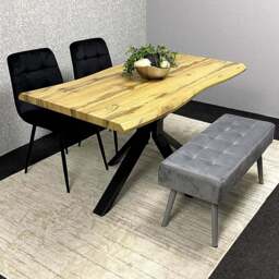 Kosy Koala 4 Seater Wood and Velvet Dining Table Set with Benches Black and Grey - Brown - Wilko