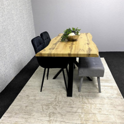 Kosy Koala 4 Seater Wood and Velvet Dining Table Set with Benches Black and Grey - Brown - Wilko - thumbnail 6