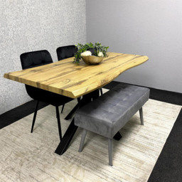 Kosy Koala 4 Seater Wood and Velvet Dining Table Set with Benches Black and Grey - Brown - Wilko - thumbnail 4