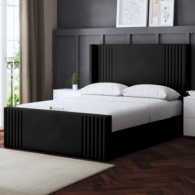 DS Living Elara Double Black Winged Panel Ottoman Bed with Headboard - Wilko - image 1