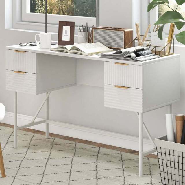 Costway 4 Drawer White Modern Computer Desk - Size: 133 x 57 x 15cm - Wilko