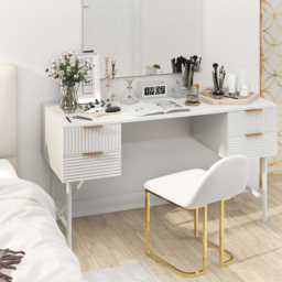 Costway 4 Drawer White Modern Computer Desk - Size: 133 x 57 x 15cm - Wilko - thumbnail 5