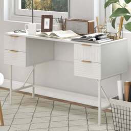 Costway 4 Drawer White Modern Computer Desk - Size: 133 x 57 x 15cm - Wilko