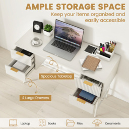 Costway 4 Drawer White Modern Computer Desk - Size: 133 x 57 x 15cm - Wilko - thumbnail 6