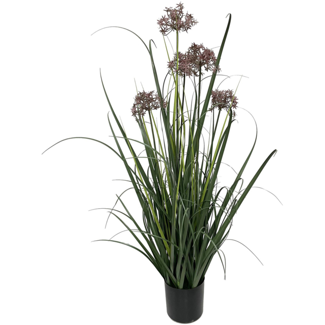Leaf Grass with Flower Detail Artificial Plant in Pot 3ft - Size: 95 x 50 x 50cm - Green - Wilko - image 1