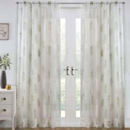 Tyrone Textiles Bracken Green Wild Leaf Print Rod Pocket Voile Panel Curtains 140 x 137cm - Size: W 140 x D 137cm - Wilko