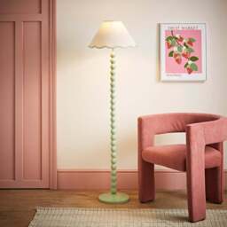 ValueLights Bobbins Natural and Green Scallop Shade Sage Green LED Floor Lamp - Size: 144 x 39 x 39cm - Wilko - thumbnail 3