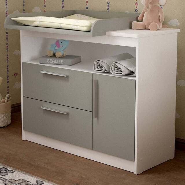 Shefa 1150 Single Door 2 Drawer Single Shelf White and Grey Kids Changing Unit - Size: 89 x 111 x 75cm - White - Grey - Wilko - image 1