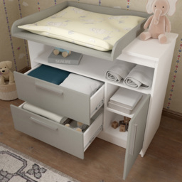 Shefa 1150 Single Door 2 Drawer Single Shelf White and Grey Kids Changing Unit - Size: 89 x 111 x 75cm - White - Grey - Wilko - thumbnail 5